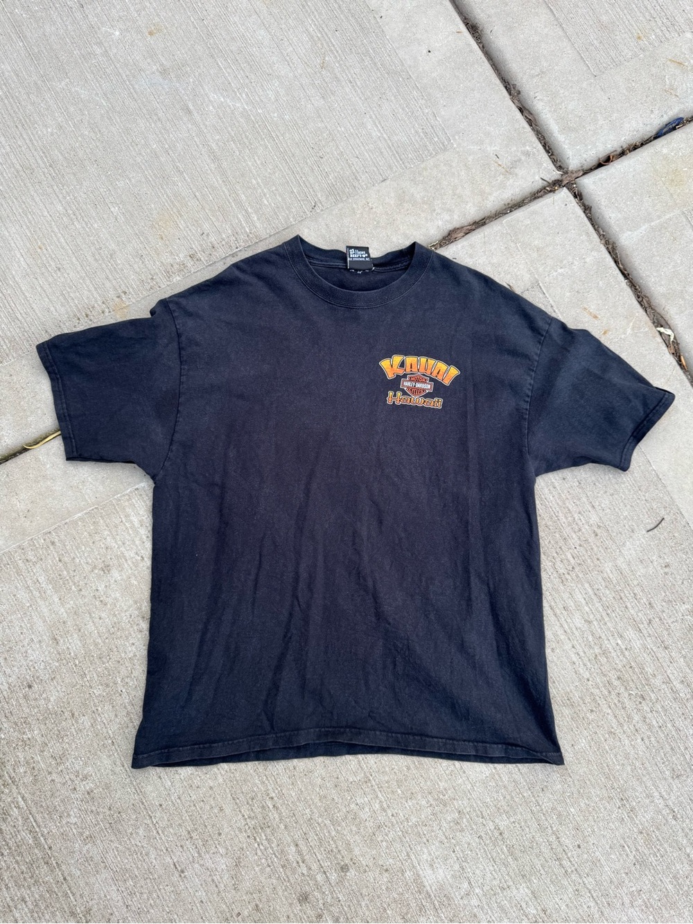 Vintage Faded Black Harley Davidson Hanes Beefy T Kauai Hawaii Most Western XL